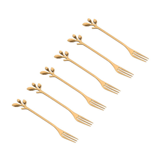 Aulica Luxe Dessertvorkjes Goud Bladdesign - RVS - Set van 6 |woon-meubel.nl