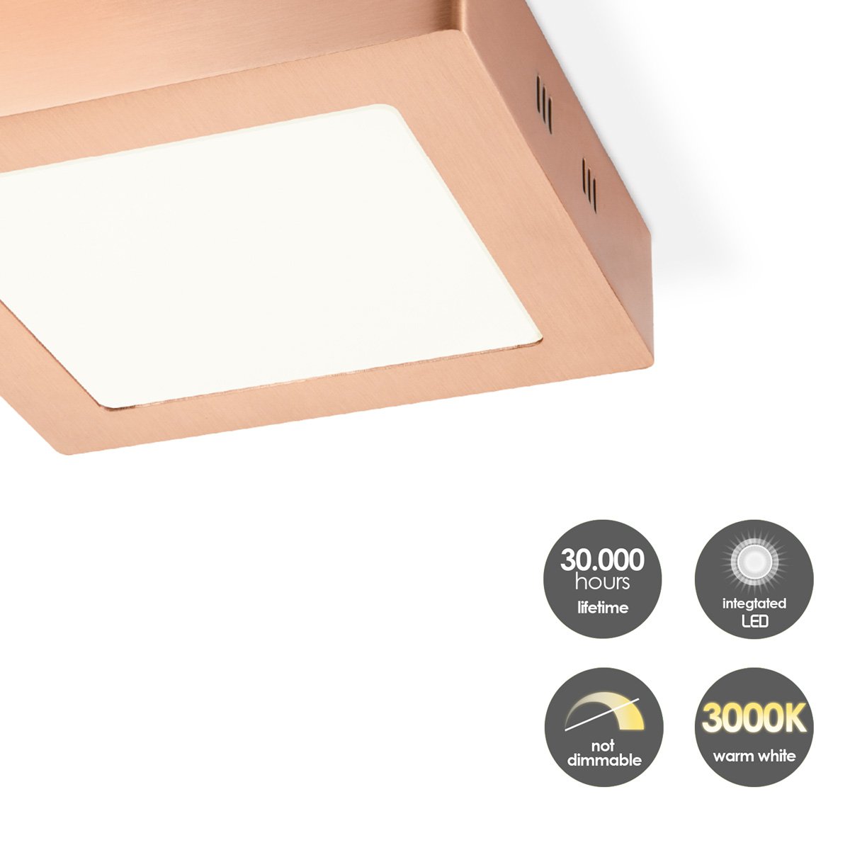 LED Ceiling Lamp Ska - Copper - Square 17/17/3.6cm
