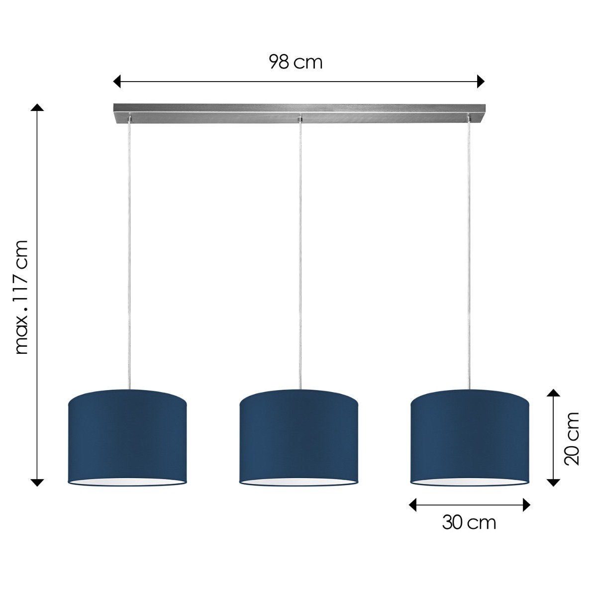 Hanging lamp Beam 3L, dark blue Lampshade, 30cm