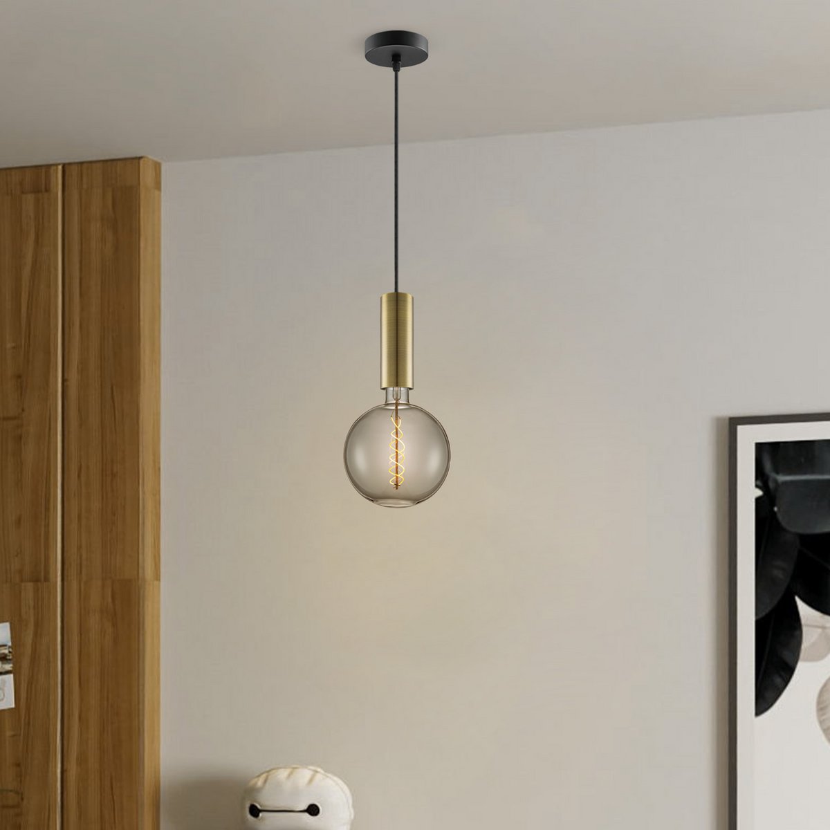 Hanglamp brons Saga - G180 - dimbaar E27 rook
