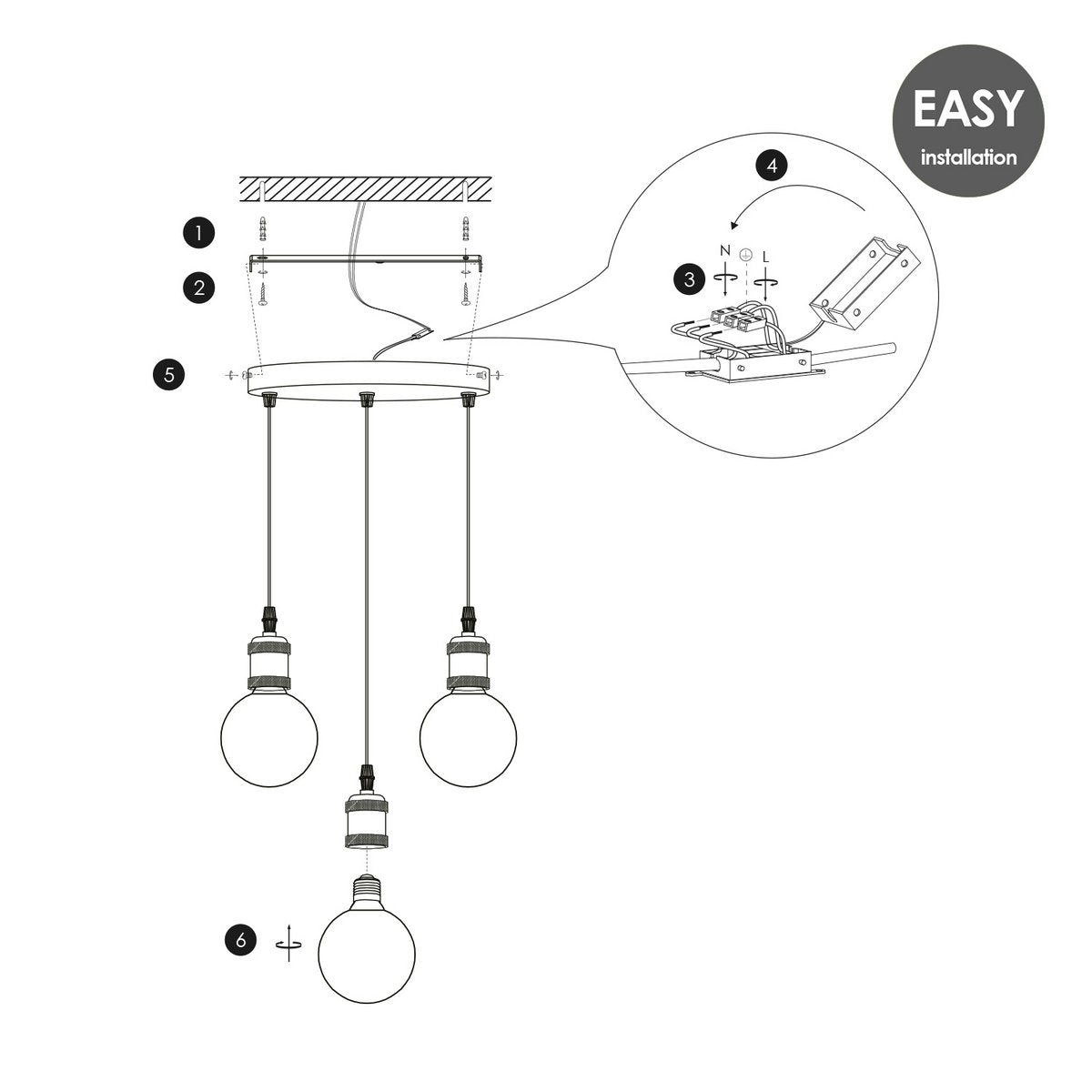 Pendant lamp chrome round Cloud 3L dimmable E27 clear