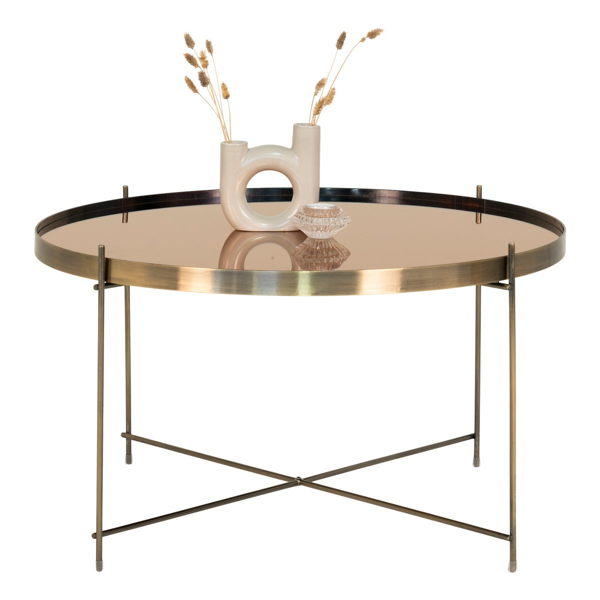 Venezia Coffee Table - Brass-colored steel with glass, Ø70x40 cm