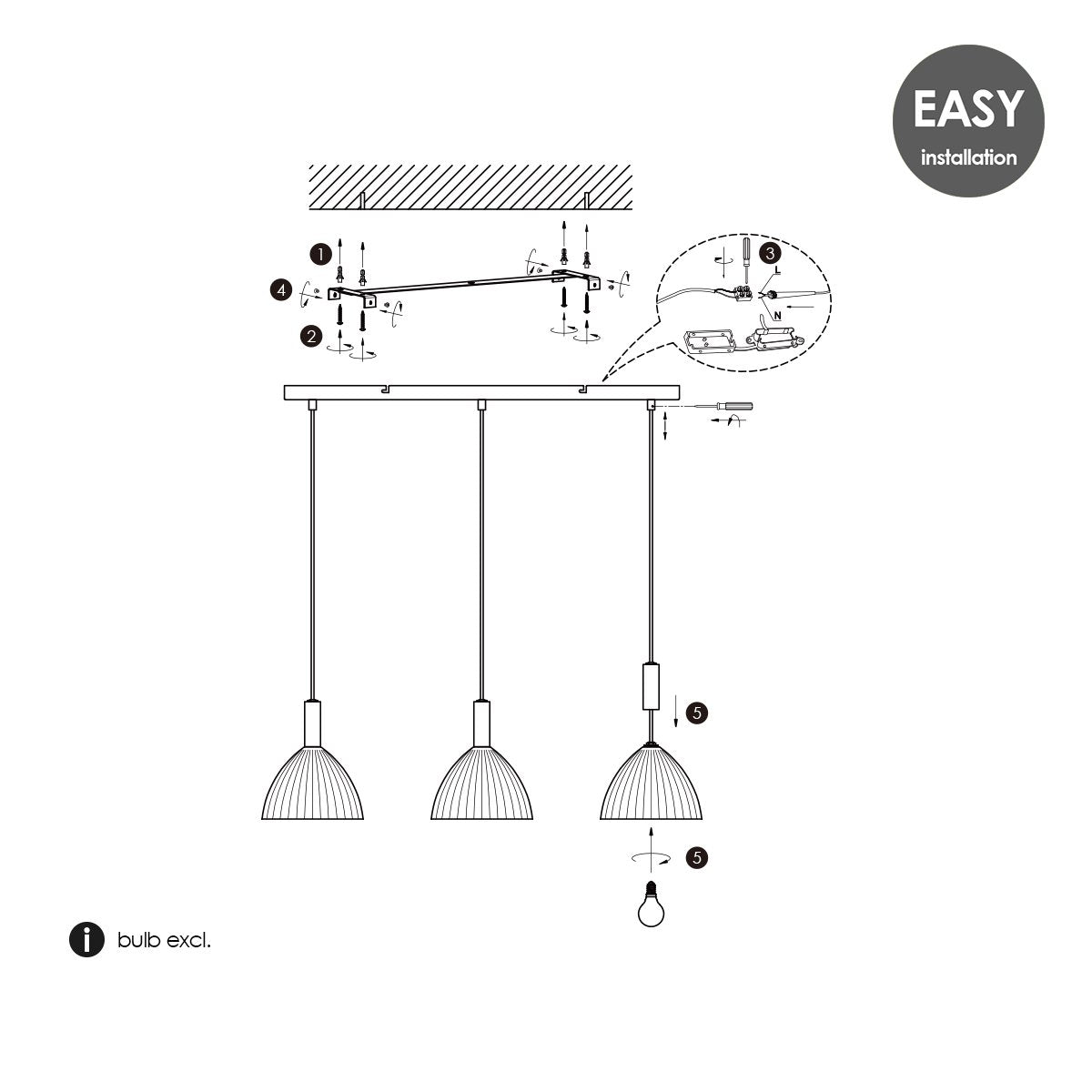 Hanging lamp Credo - Brass - 70x18x125cm