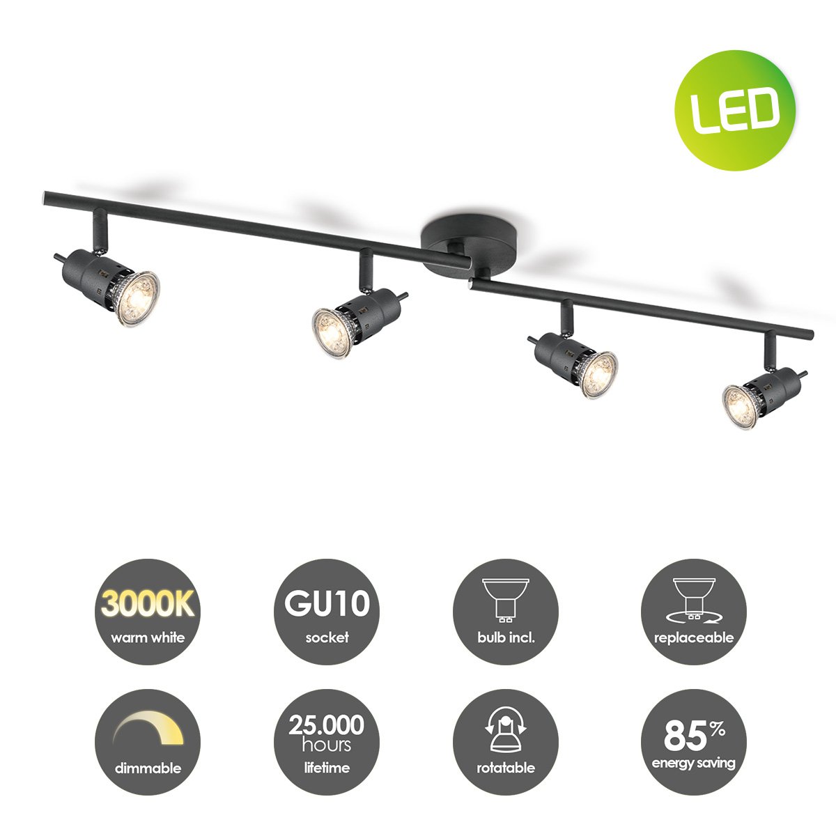 LED Opbouwspot Cilindro 4 - dimbaar - Zwart |woon-meubel.nl