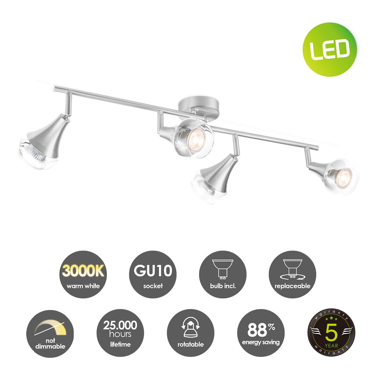 LED Surface-mounted spotlight Vaya 4 - incl. dimmable LED lamp - steel