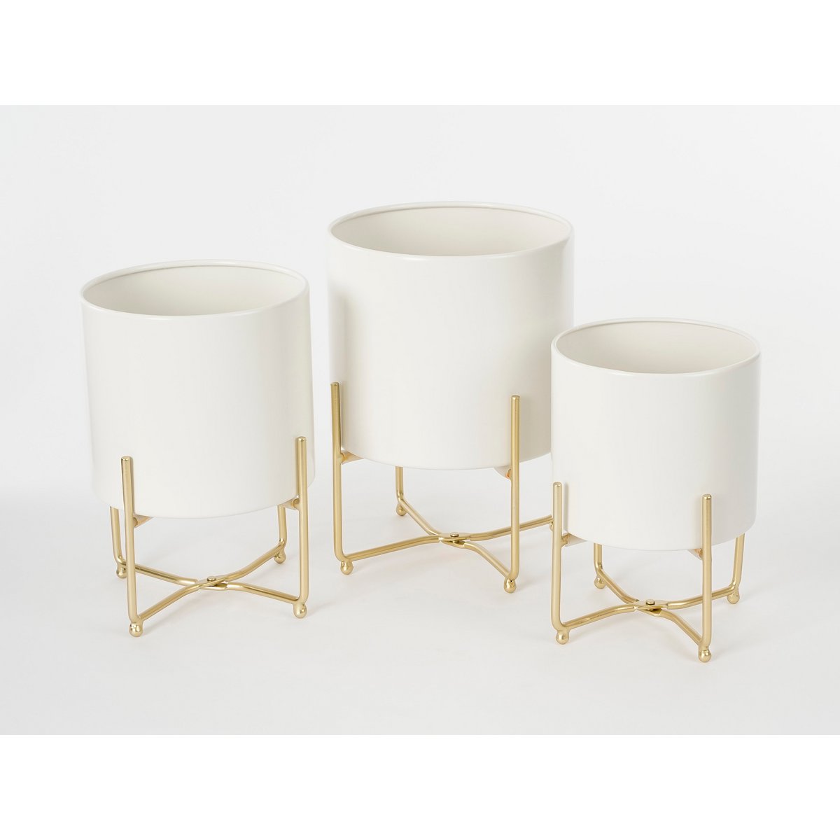 Aries Bloempotten op Gouden Standaard – Set van 3 – Wit – Mica Decorations