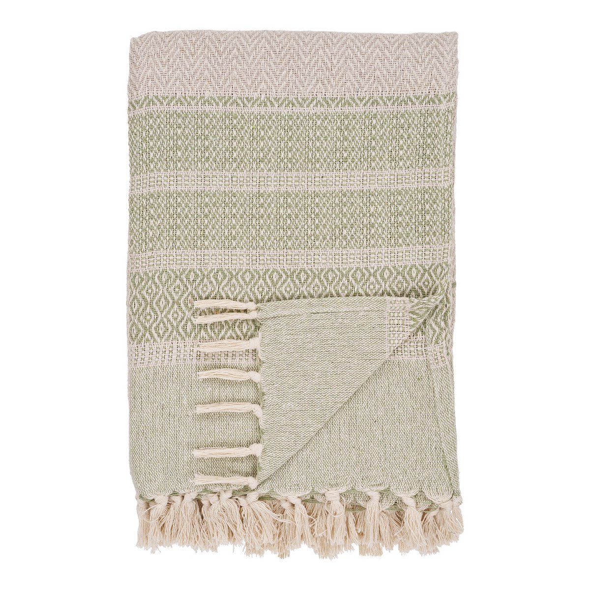 Manisa Plaid - Groen/Beige, Katoen, Polyester, 130x180 cm |woon-meubel.nl