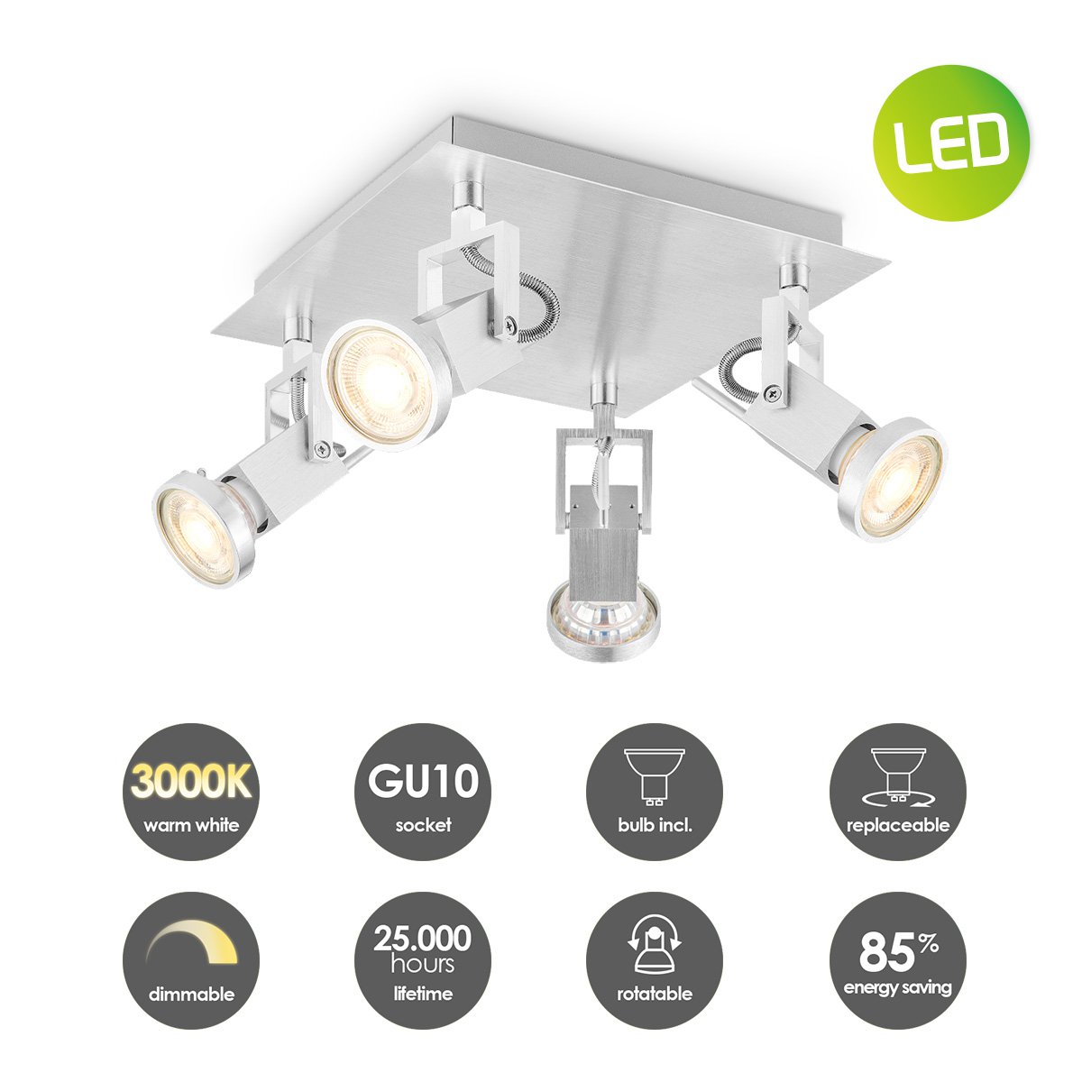 Surface-mounted spotlight Cali V4 - incl. dimmable LED lamp - steel