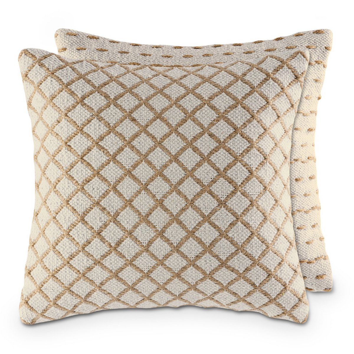 Set van 2 Handgemaakte Sierkussens 40x40 cm – Katoen & Jute – Natuurlijke Look
