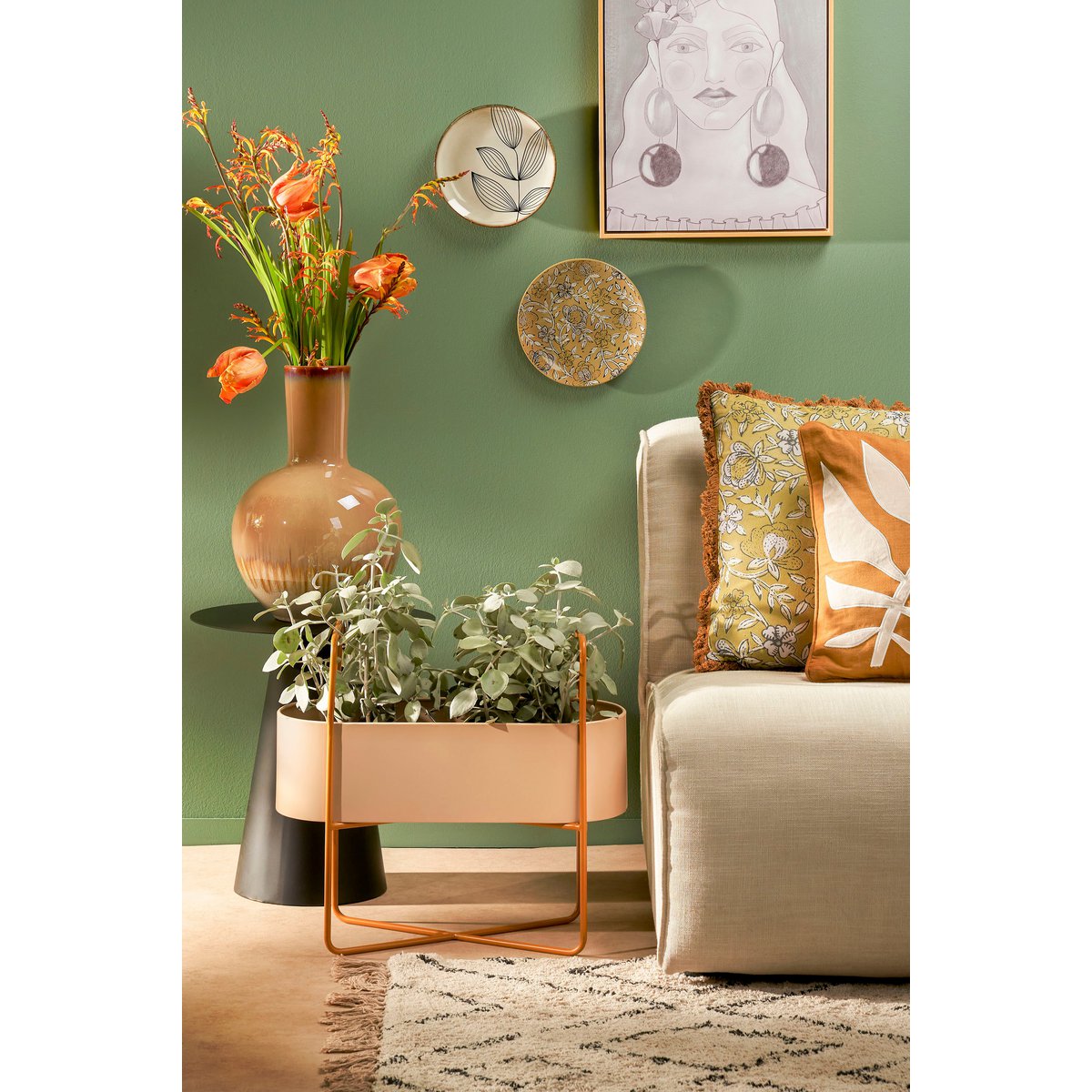 Shandy Staande Plantenbak - Metaal - Off White, Lichtbruin |woon-meubel.nl