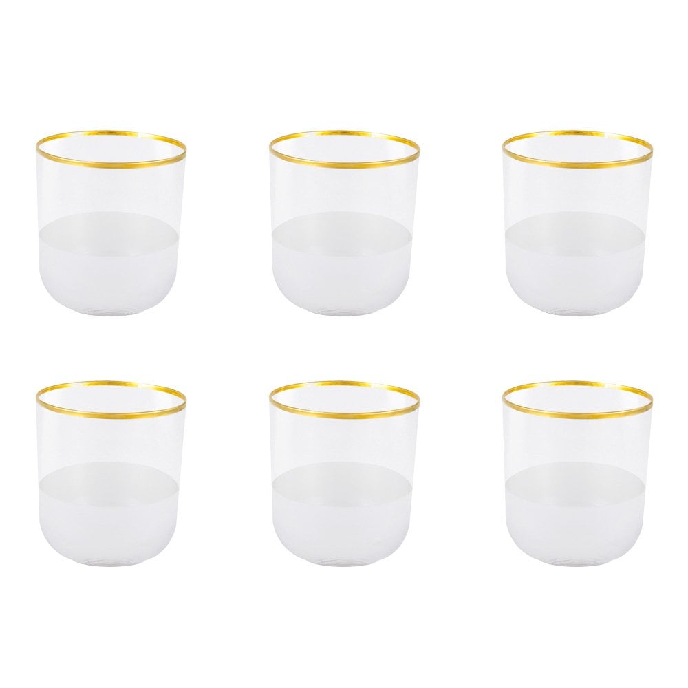 Aulica Nisha Low Waterglazen – Set van 6 – Transparant met Gouden Rand | Luxe Glaswerk