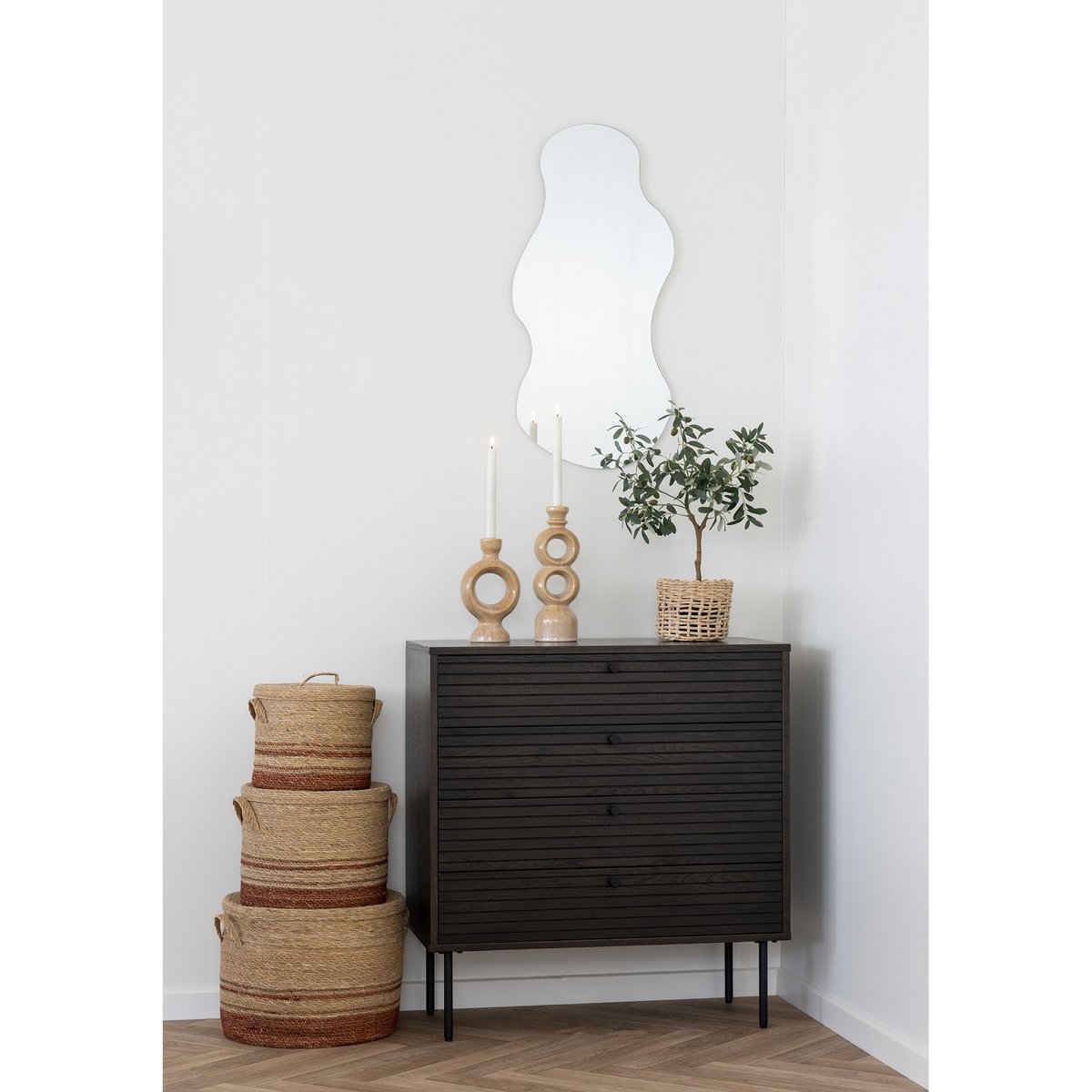 Budoni-manden - Natuurlijk/bruin, Zeegras - Set van 3 |woon-meubel.nl