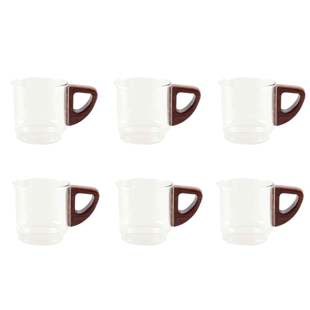 Koffiekopjes 80ml | Houten Handvat | Set van 6 | Minimalistisch Design |woon-meubel.nl