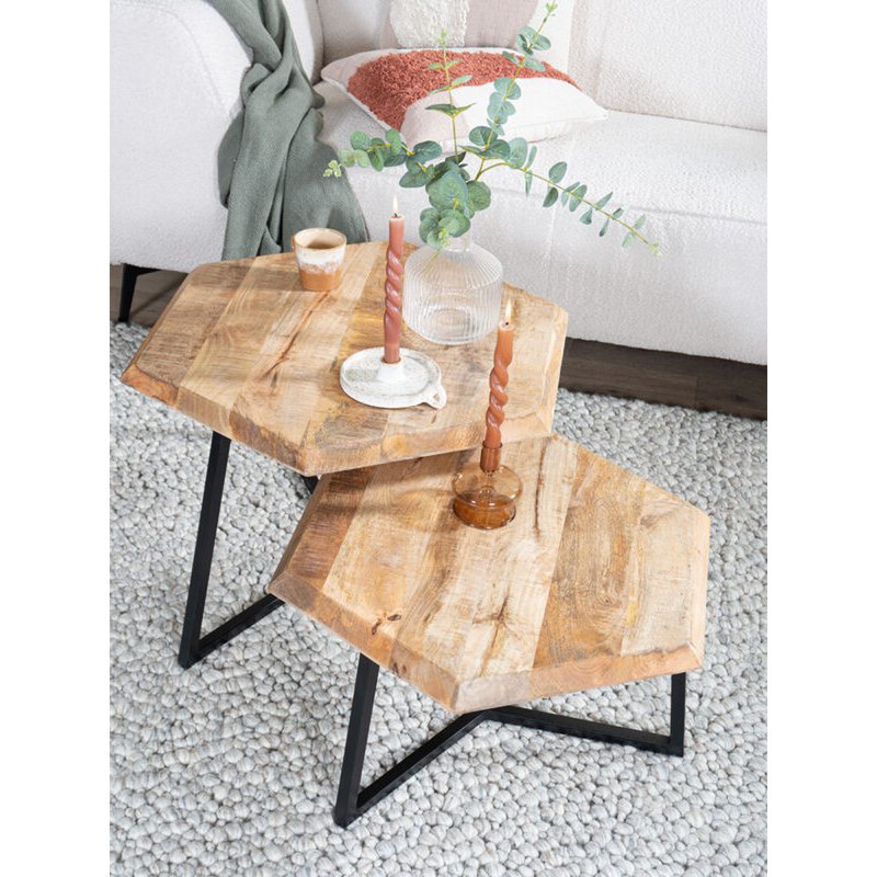 Salontafel Kiara - Set van 2 - Achthoekige tafeltjes - Mangohout|woon-meubel.nl