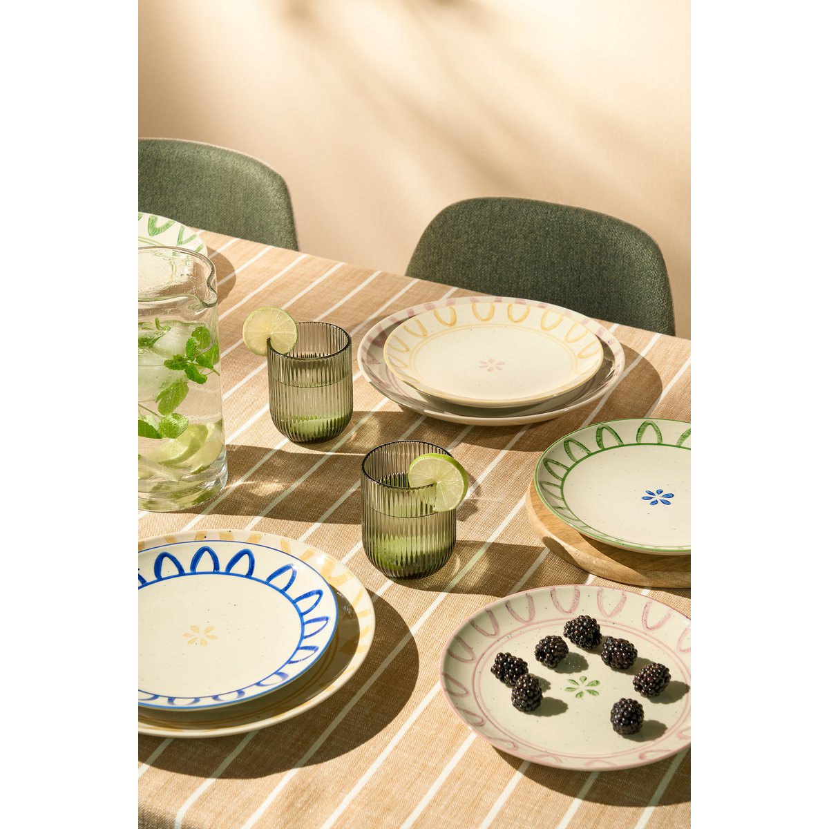 Clayton Ontbijtbord Groen, Blauw, Geel, Lila - Steengoed - Set van 4 |woon-meubel.nl