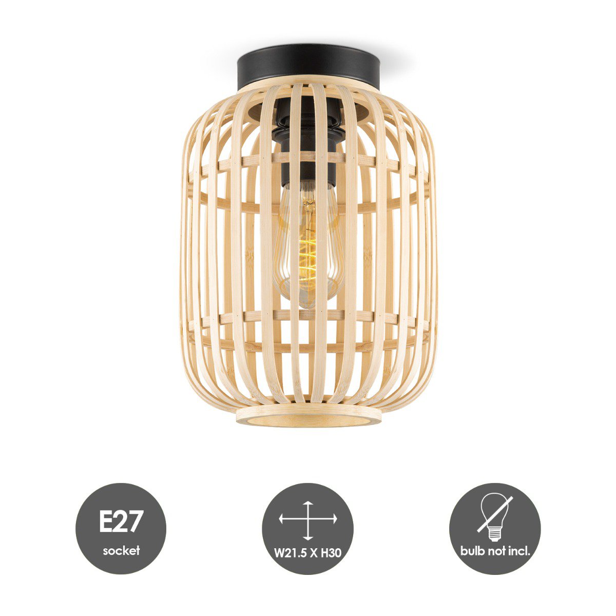 Ceiling lamp with bamboo shade 21.5 x 21.5 x 30 cm