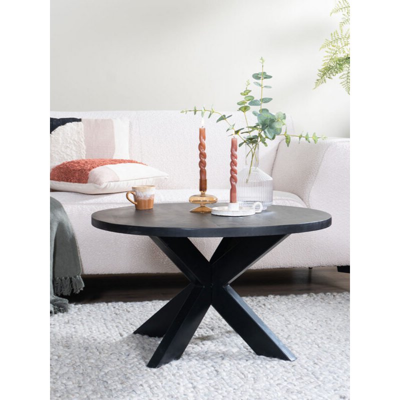 Salontafel Bob - Zwart Mangohout Spinpoot metaal |woon-meubel.nl