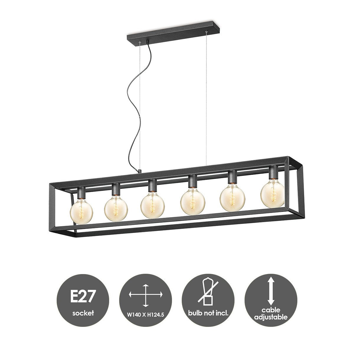 Hanging lamp Dito 6 lights - Black - 140x18x124cm
