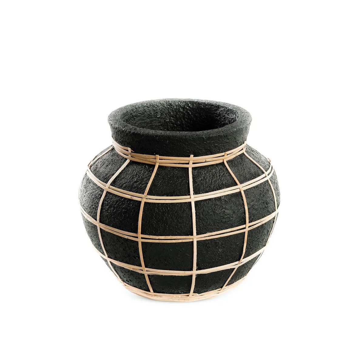 Terracotta Vaas met Rotandetail Zwart Naturel |woon-meubel.nl