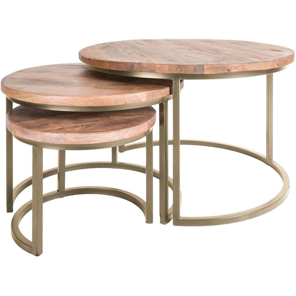 Salontafel Set van 3 - Industriële mangohout - Goud |woon-meubel.nl