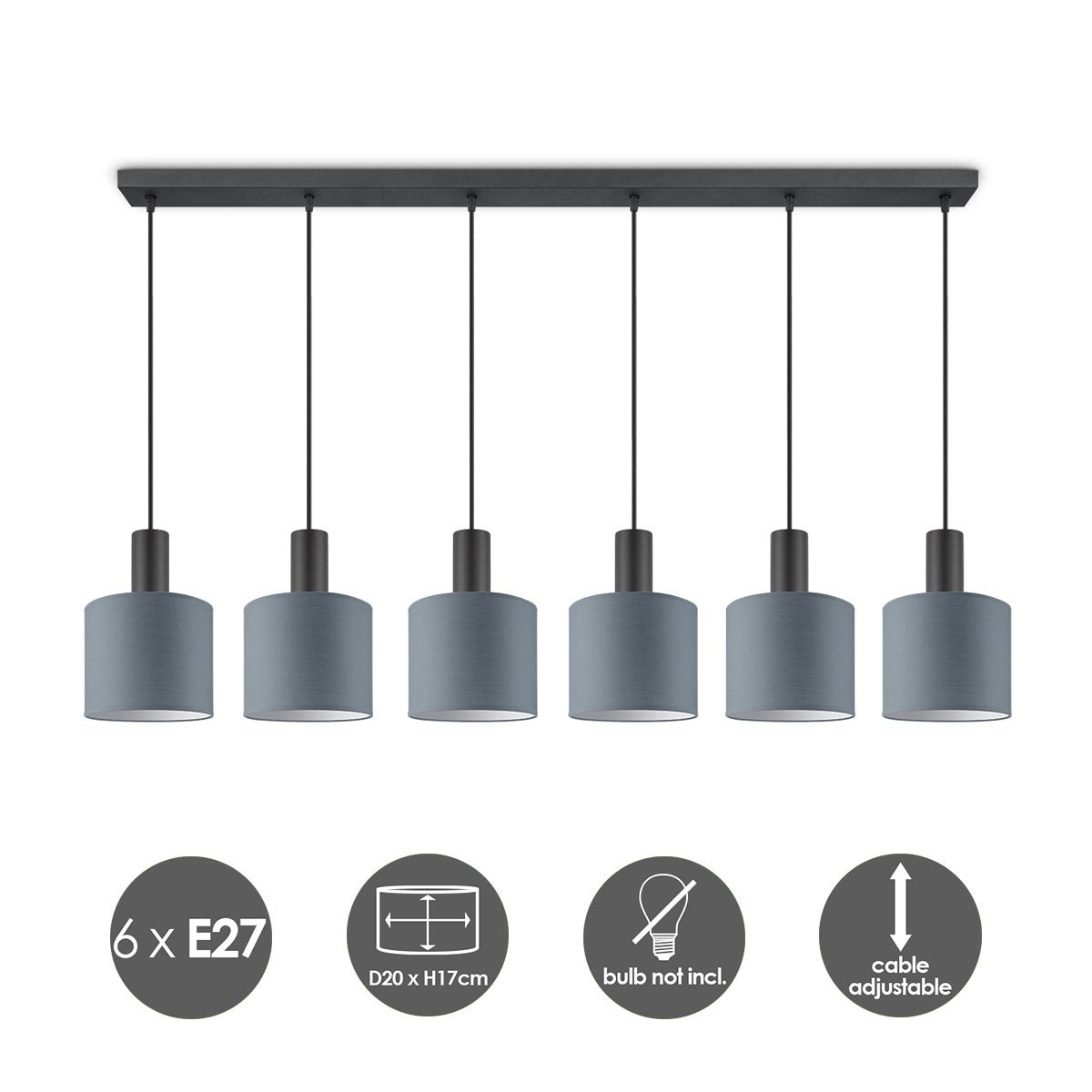 Hanging lamp Bling-Xxl Beam 6L-Grey-20cm