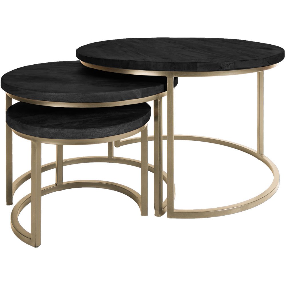 Salontafel Set van 3 - Industriële Jan - Zwart/Goud|woon-meubel.nl