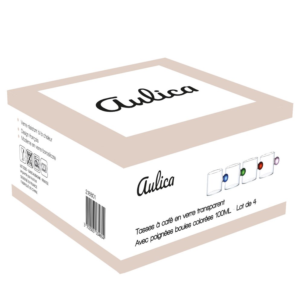 Glazen kopjes met 100 ml gekleurde balgreep - Set van 4