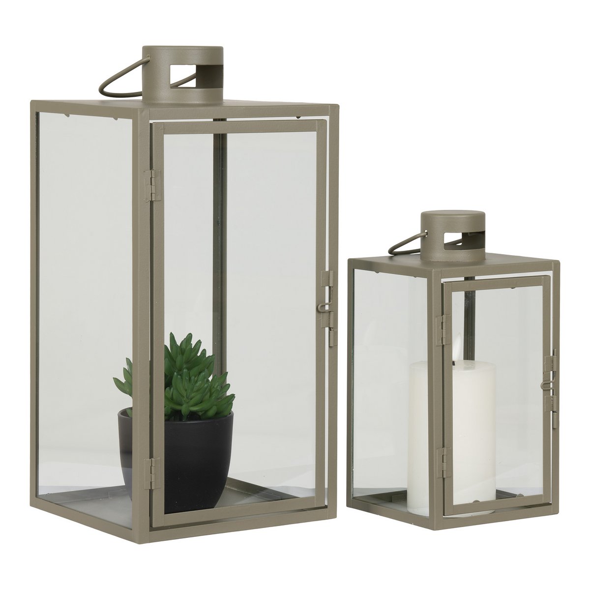 Corfu Lantaarns - Groen, Staal, Glas - Set van 2