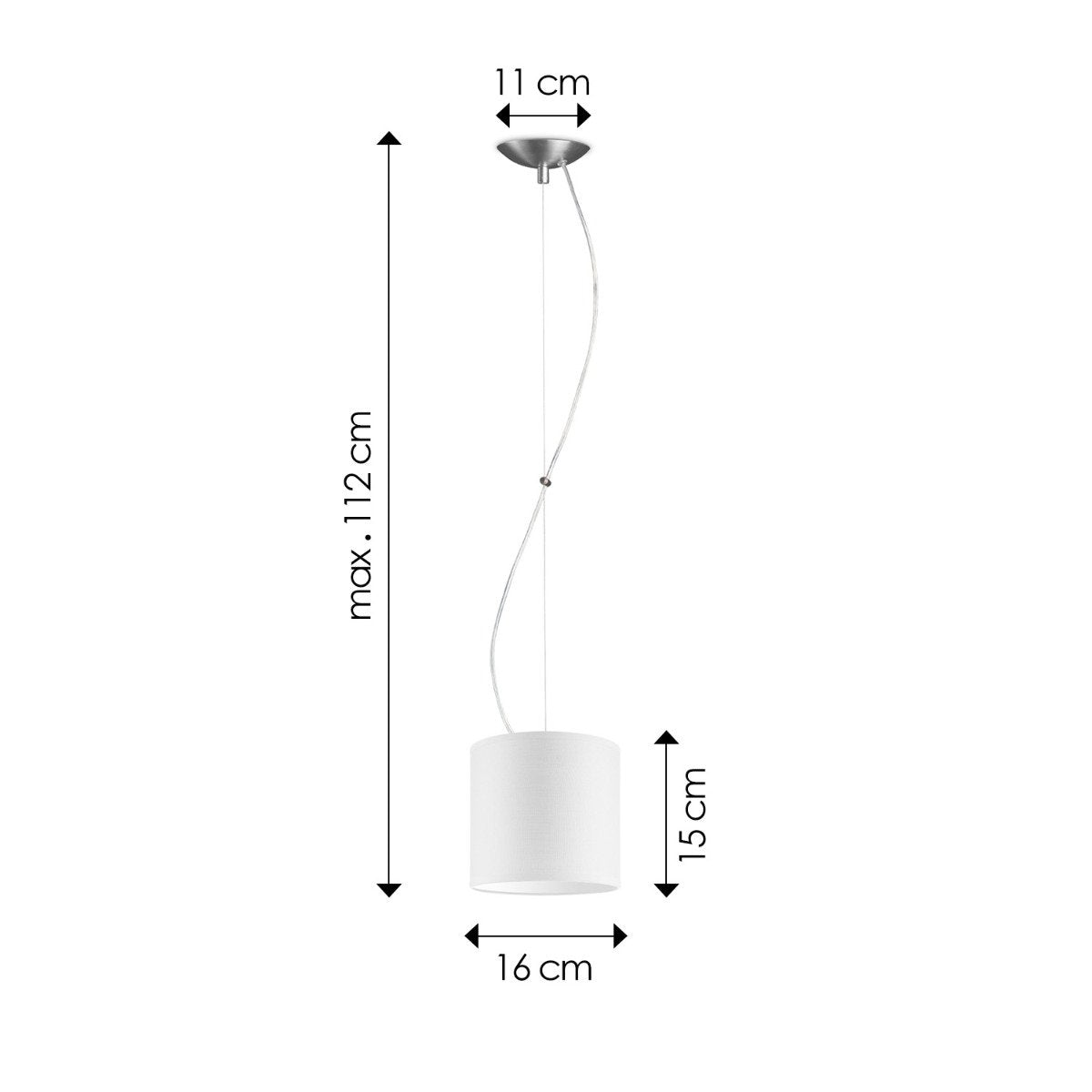 Deluxe pendant lamp with lampshade, E27, white, 16cm