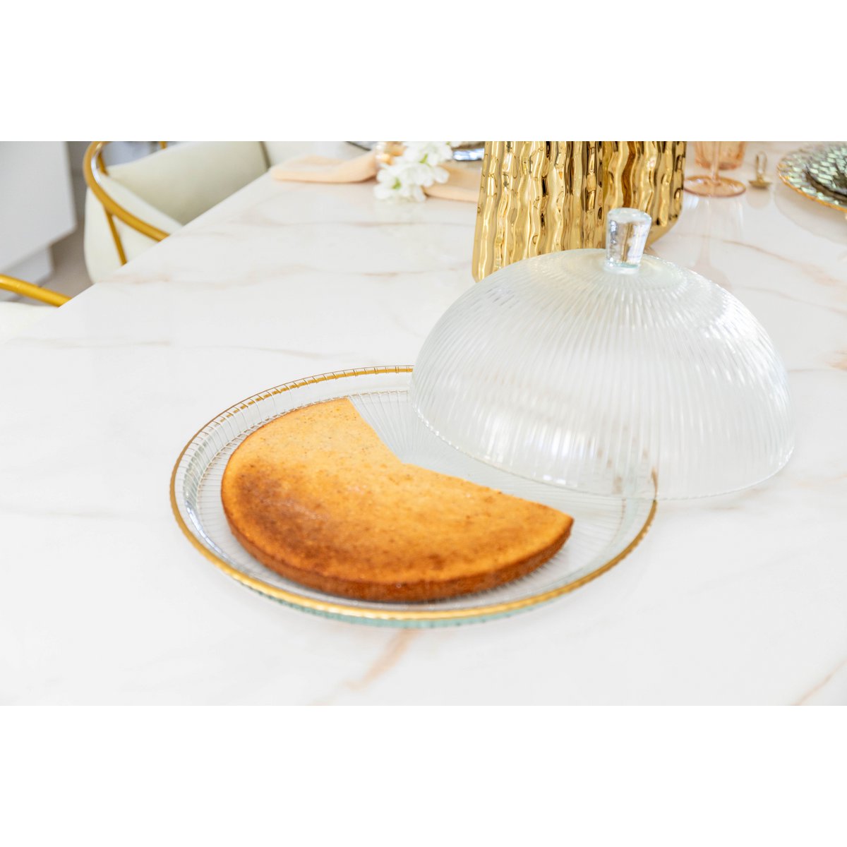 Aulica Glazen Cakestolp met Gouden Rand – 32 cm