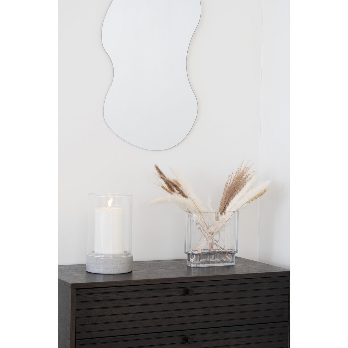 Hurricane Candle Holder - Grey ceramic/glass, 16x16x25.5 cm