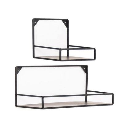 Wandplanken Set van 2 – Metaal Zwart – 20x16 & 40x16 cm