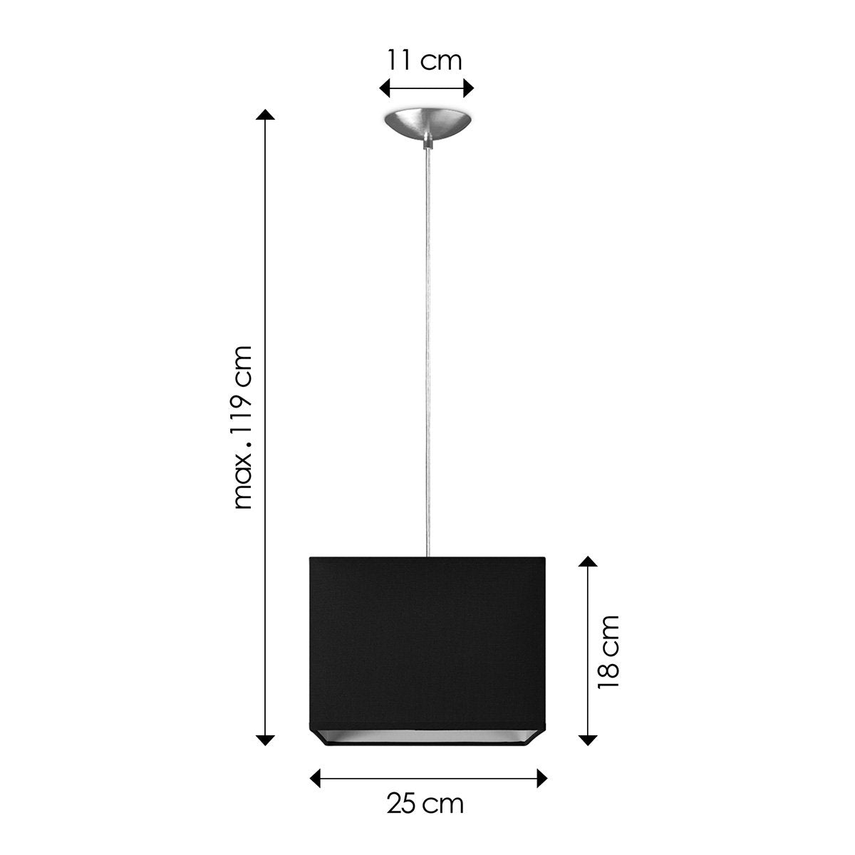 Hanglamp Block met lampenkap, E27, zwart, 25cm