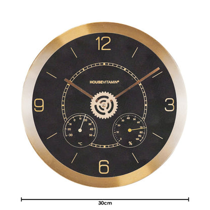Wall Clock – 30 cm – Black &amp; Gold – Metal &amp; Glass