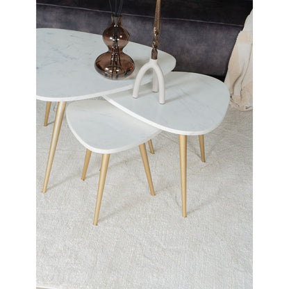 Salontafel Milou – Marmer Organische Parel – 40 cm – Goud |woon-meubel.nl