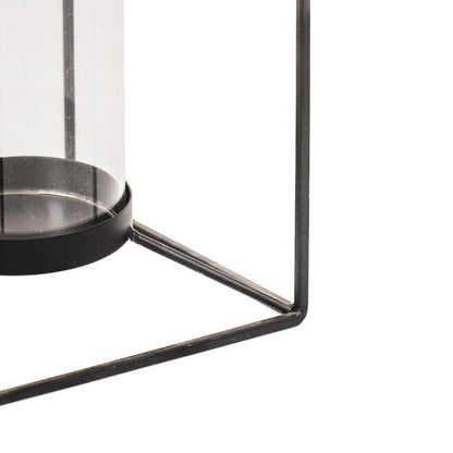 Windlicht Glas Metaal Zwart – Housevitamin – 25 cm | woon-meubel.nl