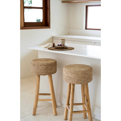 De Raffia-barkruk, teakhout, raffia |woon-meubel.nl