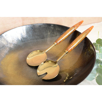 Gold Salad Cutlery with Orange Handle – 29 cm | Aulica