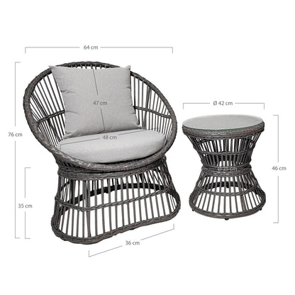 Natal Lounge Set - Loungeset, rotan, grijs, incl. Kussens |woon-meubel.nl