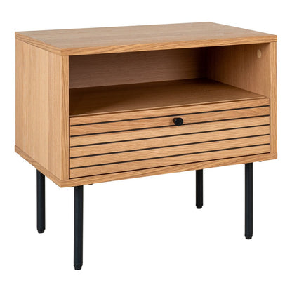 Kyoto Side Table - Side table, oak veneer, black metal legs, 1 drawer