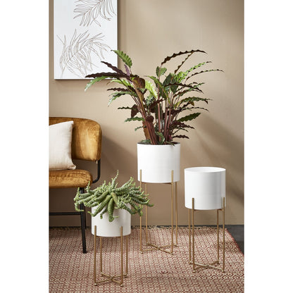 Aries Flower Pot on Stand - Set of 3 - H58 x Ø24 cm - White