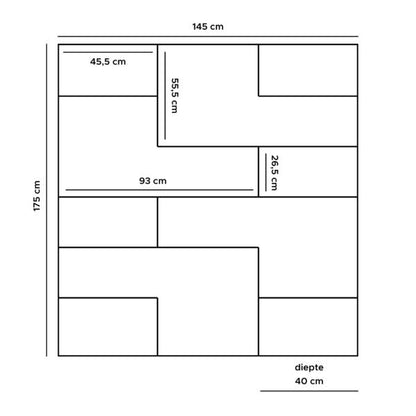 Vakkenkast Huub Wit Roomdivider Handgemaakt afmetingen |woon-meubel.nl