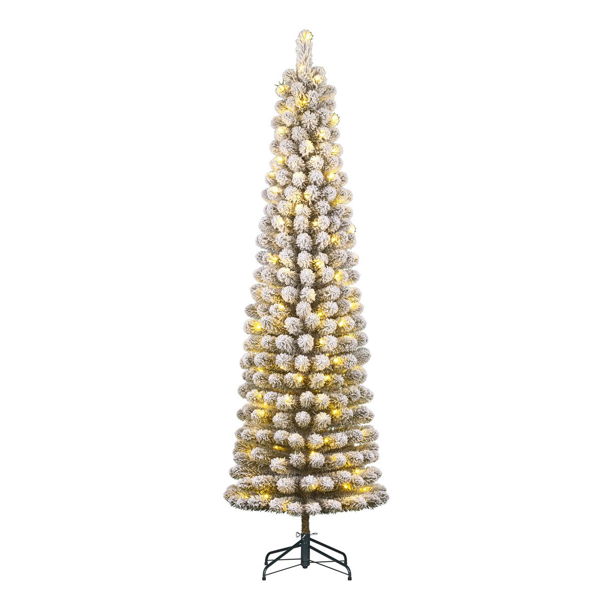 Charlton Smalle Kunstkerstboom met Warm Witte LED Verlichting - H260 x Ø63 cm - Groen Frosted