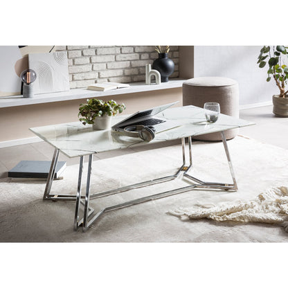 Salontafel 110x60 cm  Chique Salontafel met Witte Marmerlook |woon-meubel.nl