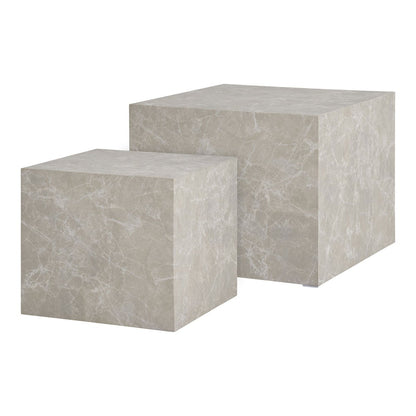 Praagse salontafelset van 2 - Beige, marmerlook, MDF |woon-meubel.nl