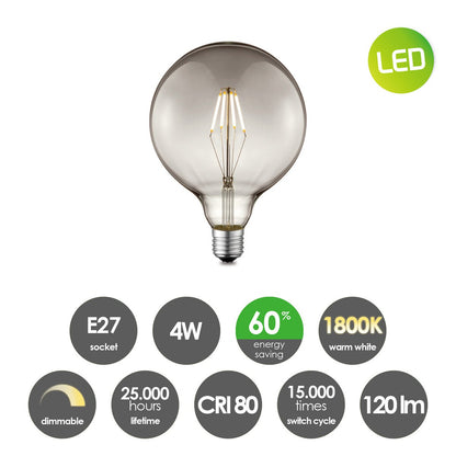 Vintage pendant lamp - 3 LED lamp G95 - dimmable E27 smoke