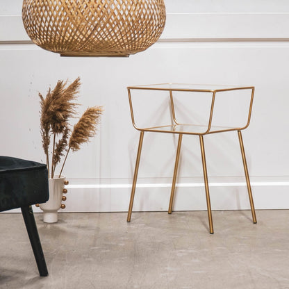 Side table / Bedside table - Metal &amp; Glass - Gold -50x35x60cm