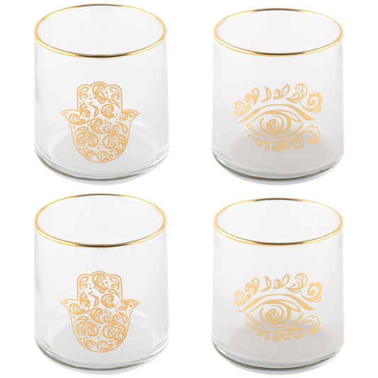 Waterglazen – Set van 4 – Fatma Hand Design met Goud