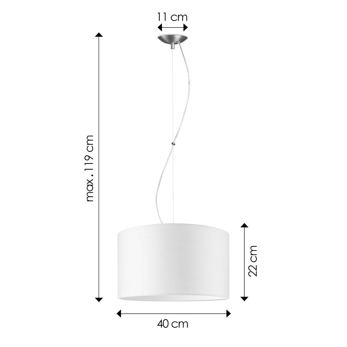 Hanglamp Deluxe met lampenkap, E27, wit, 40cm