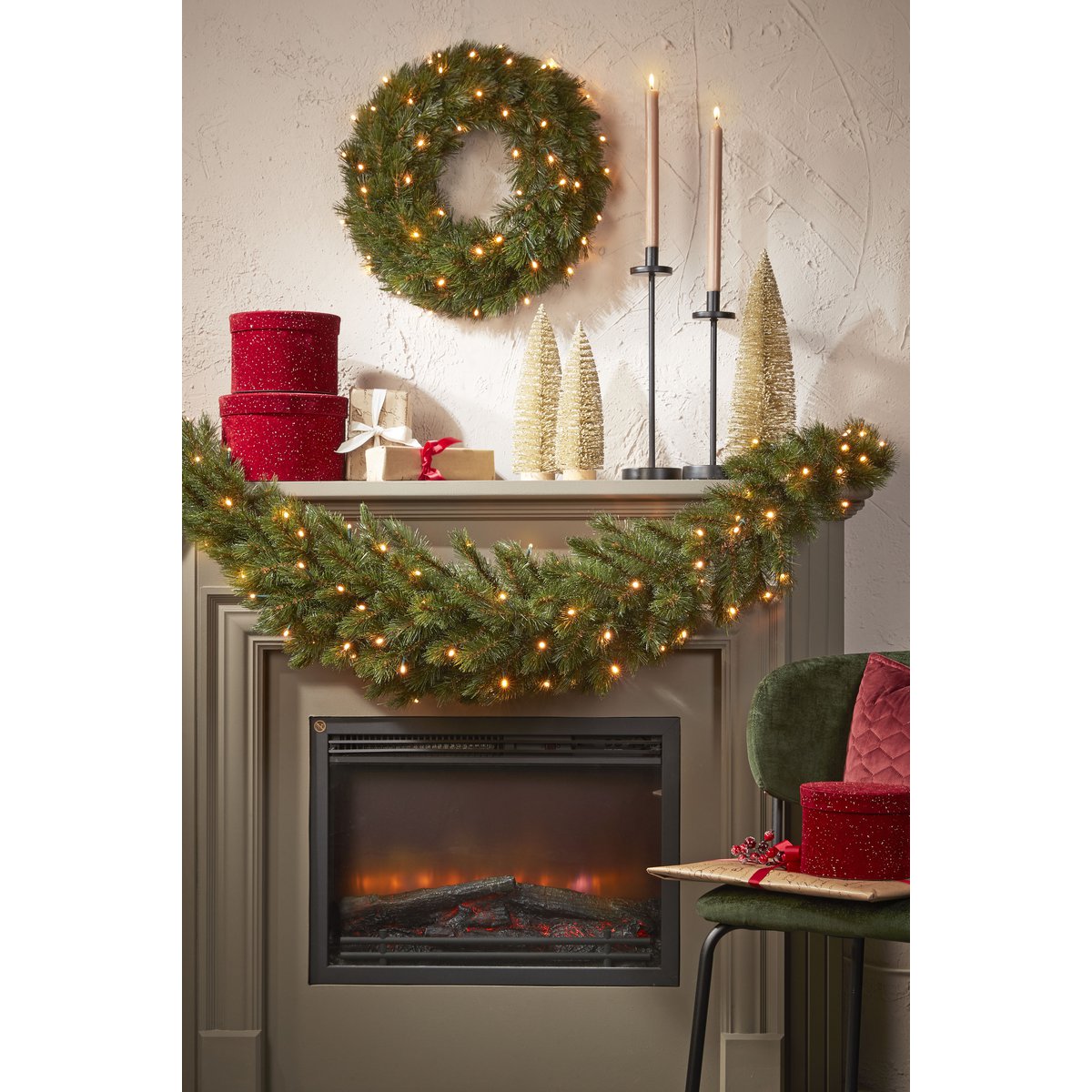 Forest Frosted Kerstkrans met LED Verlichting - Ø45 cm - Groen